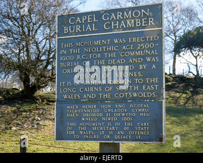 Melden Sie für Capel Geerken neolithische Grabkammer von 2500-1900 v. Chr., Capel Garmon, Conwy, Snowdonia, North Wales, UK, Großbritannien Stockfoto