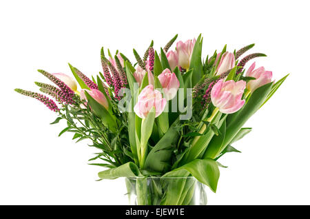 Boueqt rosa Tulpen in Vase aus Glas als Geschenk oder Git, Freundin, Mutter oder andere Liebe ein Stockfoto