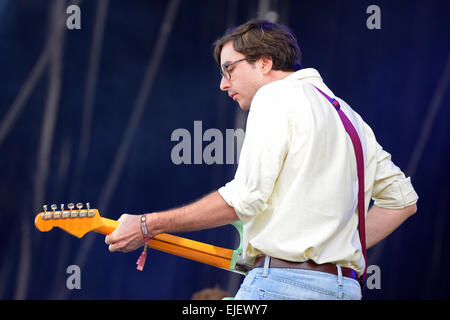 BARCELONA - 29 Mai: Immobilien (US-amerikanische Indie-Rock und Dream pop-Band) führt bei Heineken Primavera Sound Festival 2014. Stockfoto