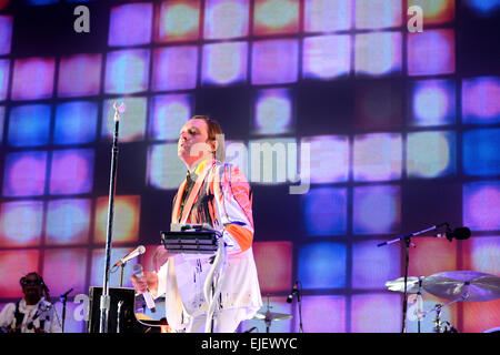 BARCELONA - 29 Mai: Arcade Fire (Indie-Rock-Band) führt bei Heineken Primavera Sound Festival 2014. Stockfoto