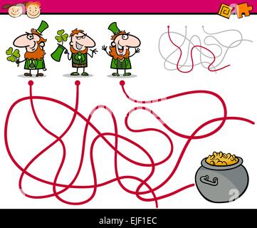 Cartoon-Illustration der Bildung Pfade oder Labyrinth-Spiel für Kinder im Vorschulalter mit Autos Stock Vektor