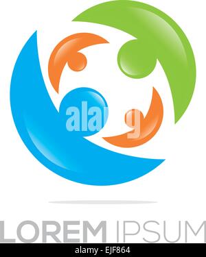 Teamwork, Kooperation und Menschen. Menschen mit Symbolen verbunden. Stock Vektor