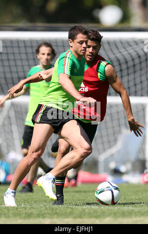 Los Angeles, USA. 25. März 2015. Mexikanischer Fußballspieler besuchen eine Trainingseinheit in Los Angeles, USA, 25. März 2015. Mexiko spielt ein Freundschaftsspiel mit Ecuador am 28. März. © Omar Vega/NOTIMEX/Xinhua/Alamy Live-Nachrichten Stockfoto