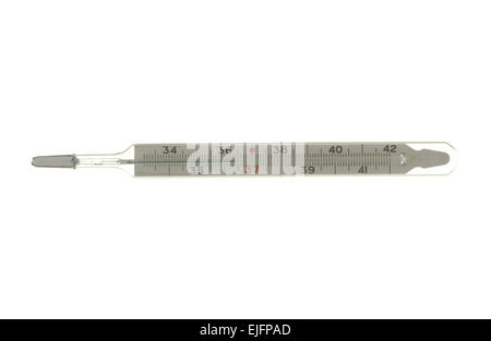 Medizinische Quecksilber-Thermometer isoliert auf weißem Hintergrund. Stockfoto