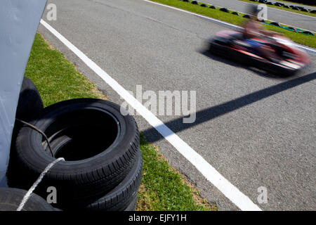 Nicht erkennbare Leute, die Spaß auf ein Go Cart. Sommer-Saison Stockfoto