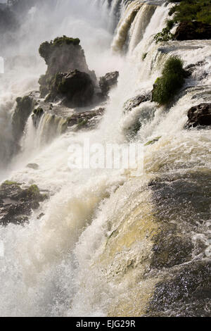 Arg497Argentina, Iguazu Wasserfälle, Wasser fließt über Bernabe Mendez Wasserfall Stockfoto