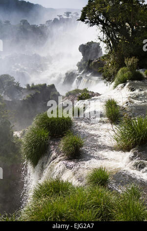 Argentinien, Iguazu Wasserfälle, Wasser fließt über Bernabe Mendez Wasserfall Stockfoto