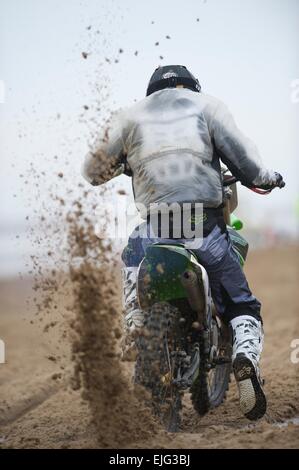 Motorradrennen Sand am Strand von Mablethorpe in East Yorkshire, England Stockfoto