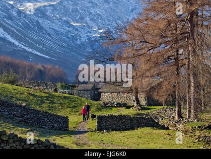 Hocker End Farm Great Langdale Talschluss im Winter Lake District National Park Cumbria England Großbritannien Stockfoto