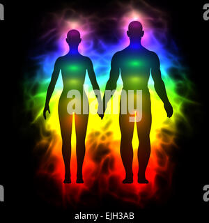 Aura und Chakren von Frau und Mann Stockfoto