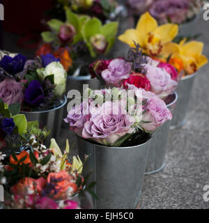 Bouquet von bunten Frühlingsblumen. Tulpen, Ranunkeln, Hyazinthe, Daisy, Anemone. Stockfoto