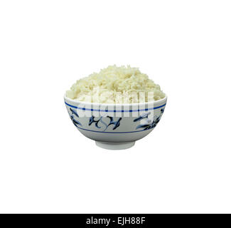 Natürliche organische gekochten Reis in orientalischen Schüssel mit BESCHNEIDUNGSPFAD isoliert auf weiss Stockfoto