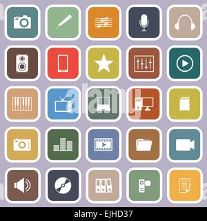 Medien flache Symbole auf violettem Hintergrund, Lager Vektor Stock Vektor