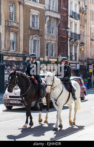 Berittene Metropolitan Polizei auf Whitehall in der Nähe von Trafalgar Square, London, England Stockfoto