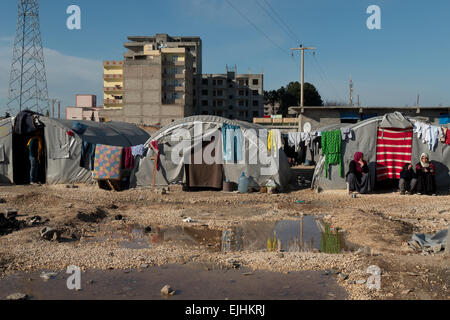 Zelte in einem Flüchtlingslager in Suruc, Türkisch-Kurdistan, Türkei. Kurden aus Kobane (Kobani), Syrien als Kriegsflüchtlinge Stockfoto