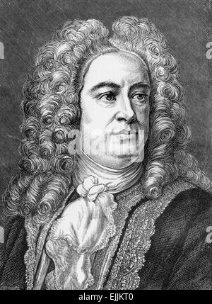 George Frideric Handel (Deutsch: Georg Friedrich Händel, 1685-1759) war ein deutschstämmiger britischer Barock-Komponist Stockfoto