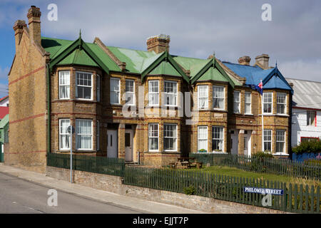 Südatlantik, Falkland-Inseln, Port Stanley, Ross Road, Jubilee Terrasse beherbergt viktorianische Backstein Stockfoto