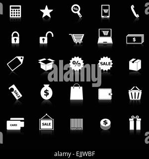 Shopping-Icons mit Spiegeln auf schwarzem Hintergrund, Lager Vektor Stock Vektor