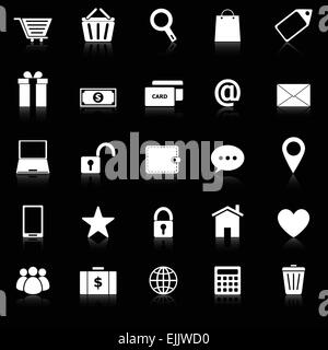 E-Commerce-Icons mit Spiegeln auf schwarzem Hintergrund, Lager Vektor Stock Vektor
