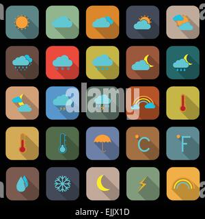 Wetter flache farbige Icons mit langen Schatten, Lager Vektor Stock Vektor