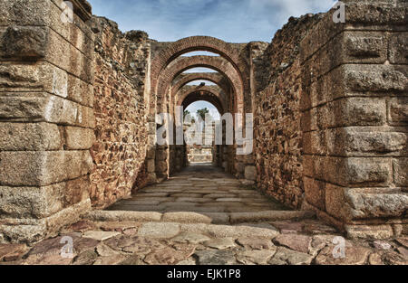 Das Amphitheater von Mérida, wurde die römische Kolonie von Emerita Augusta von Octavius Augustus erbaut. Dieses Gebäude sollte fo Stockfoto