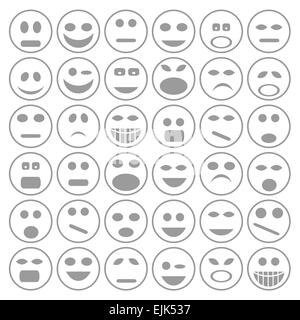 Bunte Illustrationen mit set Smiley-Gesichter-Symbole auf weißem Hintergrund Stockfoto