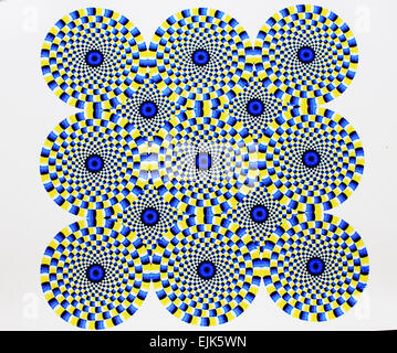 Digitalen abstraktes Bild mit einer Explosion von blau rot gelb grün und lila eine optische Illusion von Bewegung zu produzieren. Stockfoto