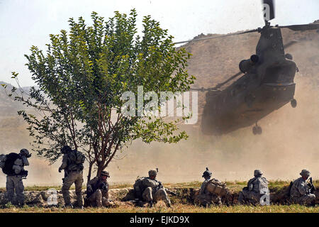 US Army Fallschirmjäger bereiten, in eine CH-47 Chinook-Hubschrauber während einer Luft Angriff Mission, eine bekannte militante in Provinz Bermel Bezirk von Paktika, Afghanistan, 13. Oktober 2009 verhaften zu laden. Die Fallschirmjäger sind der 25. Infanterie-Division Unternehmen B, 3. Bataillon, 509. Fallschirm-Infanterie-Regiment, 4th Brigade Combat Team zugeordnet.  Andrya Hill PFC. Stockfoto