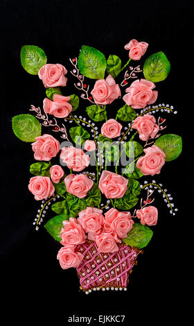 Sri Lankan handgemachte Sticken und Kreuzstich-Blumen-Design Stockfoto