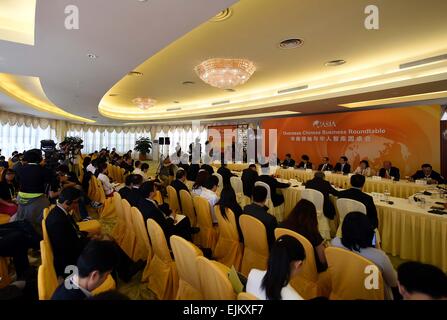 Boao, Chinas Provinz Hainan. 29. März 2015. Ein overseas Chinese Business Roundtable findet 2015 Boao Forum für Asien (BFA) in Boao, Süd-China Provinz Hainan, 29. März 2015 statt. © Guo Cheng/Xinhua/Alamy Live-Nachrichten Stockfoto