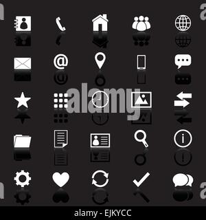 Kontakt-Icons mit Spiegeln auf schwarzem Hintergrund, Lager Vektor Stock Vektor