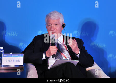 (150329)--BOAO, 29. März 2015 (Xinhua)--Gene Block, Kanzler der UCLA, spricht auf einer sub-Forum mit dem Thema "Universitätspräsidenten" Dialog: The Future of Education "in 2015 Boao Forum für Asien (BFA) in Boao, Süd-China Provinz Hainan, 29. März 2015. (Xinhua/Yang Guanyu) (Wjq) Stockfoto