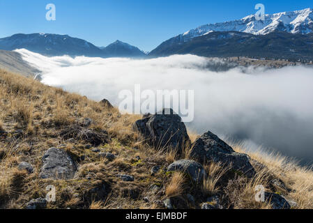 Nebel über Wallowa Lake, Oregon. Stockfoto