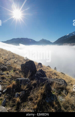 Nebel über Wallowa Lake, Oregon. Stockfoto