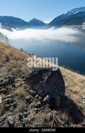 Nebel über Wallowa Lake, Oregon. Stockfoto