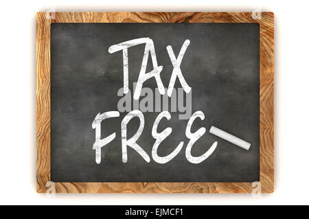 Eine bunte 3d gerendert Blackboard Darstellung "Tax Free" Stockfoto