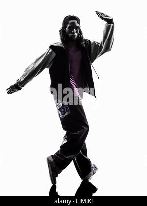 einen hip Hop akrobatische Pause Tänzer Breakdance Jüngling Silhouette weißen Hintergrund Stockfoto