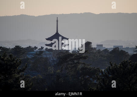 Fernen Abend Blick auf die fünf Pagode am Kofukuji Tempel, Nara, Japan Stockfoto