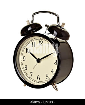 Nahaufnahme einer Glocke Uhr auf weißem Hintergrund Stockfoto