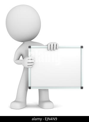 Whiteboard. Der Dude 3D-Charakter Holdning Whiteboard. White, Textfreiraum. Stockfoto