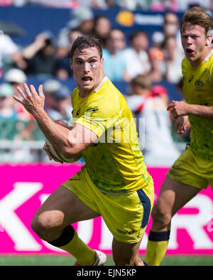 Hong Kong, China. 28. März 2015. Gerade für einen Versuch, australische Kapitän Ed Jenkins.Australia Vs England am 3. Tag der Cathay Pacific HSBC 40. Hong Kong Rugby 7. Bildnachweis: Jayne Russell/Alamy Live-Nachrichten Stockfoto