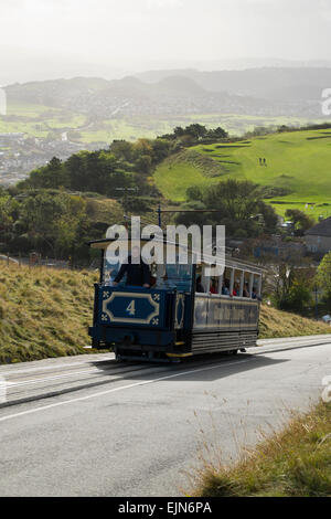 Eine Straßenbahn auf der Great Orme Straßenbahn in Llandudno, Conwy, Wales, UK Stockfoto