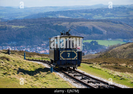 Eine Straßenbahn auf der Great Orme Straßenbahn in Llandudno, Conwy, Wales, UK Stockfoto