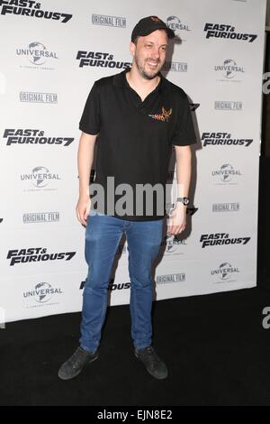 Sydney, Australien. 30. März 2015. Prominente kamen auf dem roten Teppich für die Sydney-Premiere von Fast and Furious 7 in Verbindung mit Triple M Radio, abgehaltenen Hoyts Vergnügungsviertel. Das Bild zeigt Chris Beckhouse (Triple M). Bildnachweis: Richard Milnes/Alamy Live-Nachrichten Stockfoto