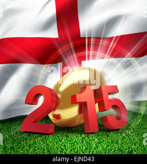 England-2015. Jahr mit einem goldenen Rugby-Ball, ein winken englische Flagge hinter illustriert Stockfoto