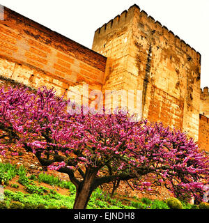 ein Blick auf den Torre del Homenaje in der Alcazaba La Alhambra in Granada, Spanien Stockfoto