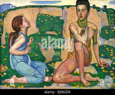 Der Frühling 1901 Ferdinand Hodler (1853 − 1918) Schweiz, ( Schweizer Künstler Ferdinand Hodler ist einer der einzigartigsten Meister des Jugendstils ) Stockfoto