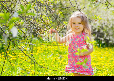 Glückliche kleine Mädchen im Frühjahr sonnigen park Stockfoto