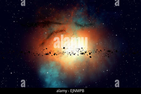 imaginäre Weltraum multicolor Nebel Sterne und Asteroiden Stockfoto
