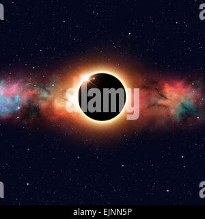 imaginäre Sonnenfinsternis Weltraum mehrfarbiger Hintergrund Stockfoto